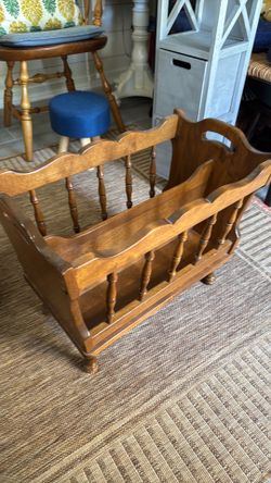 Antique heavy solid wood magazine or vinyl holder