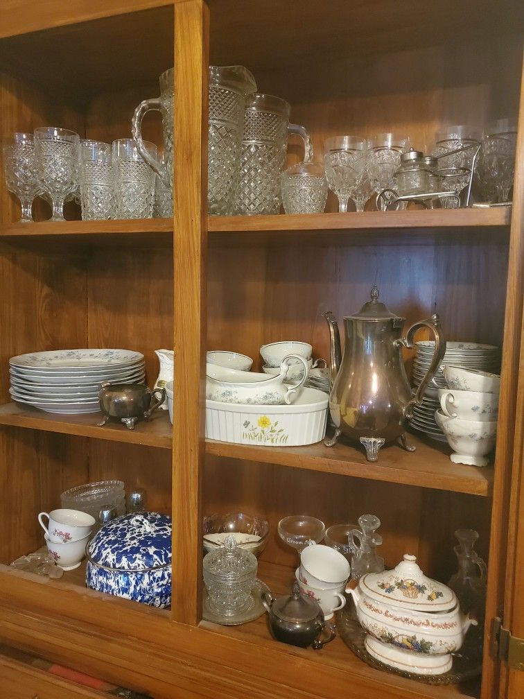 Miscellaneous China Silver And Crystal With Cabinet