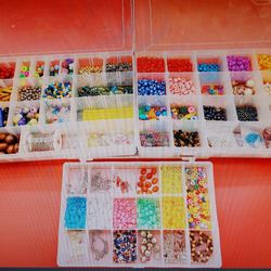 Mixed Craft Beads In 3 Divided Containers