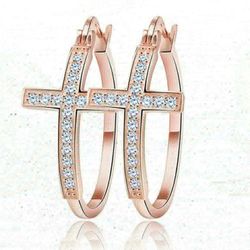 Rose Gold plated CZ stone cross earing