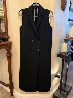 TOPSHOP Black Sleeveless Double-Breasted Blazer Maxi Dress Artsy Coat Size 6
