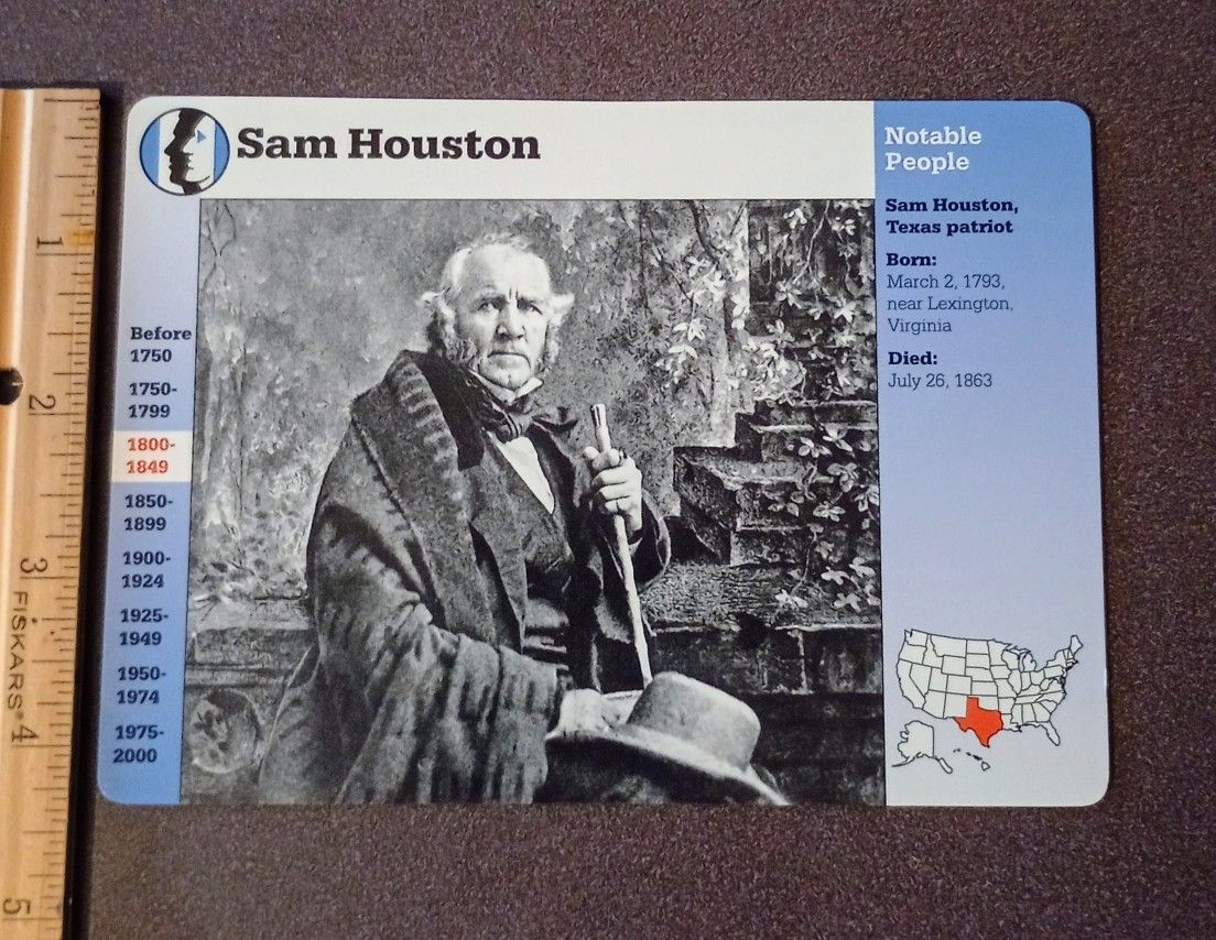 1995 Grolier Sam Houston Texas First President The Raven Vintage Collectible Large Card