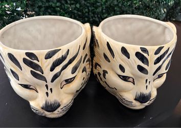 Ceramic Tiger Head Planters Set of 2