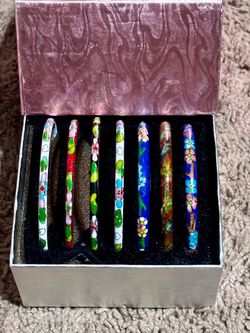 VINTAGE Chinese Cloisonne Bangle Bracelets- In Box