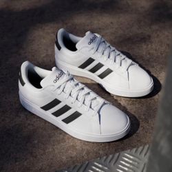 Women's Size 9 adidas Leather Grand Court 2.0 Shoes, Color: Cloud White / Core Black / Core Black, NEW