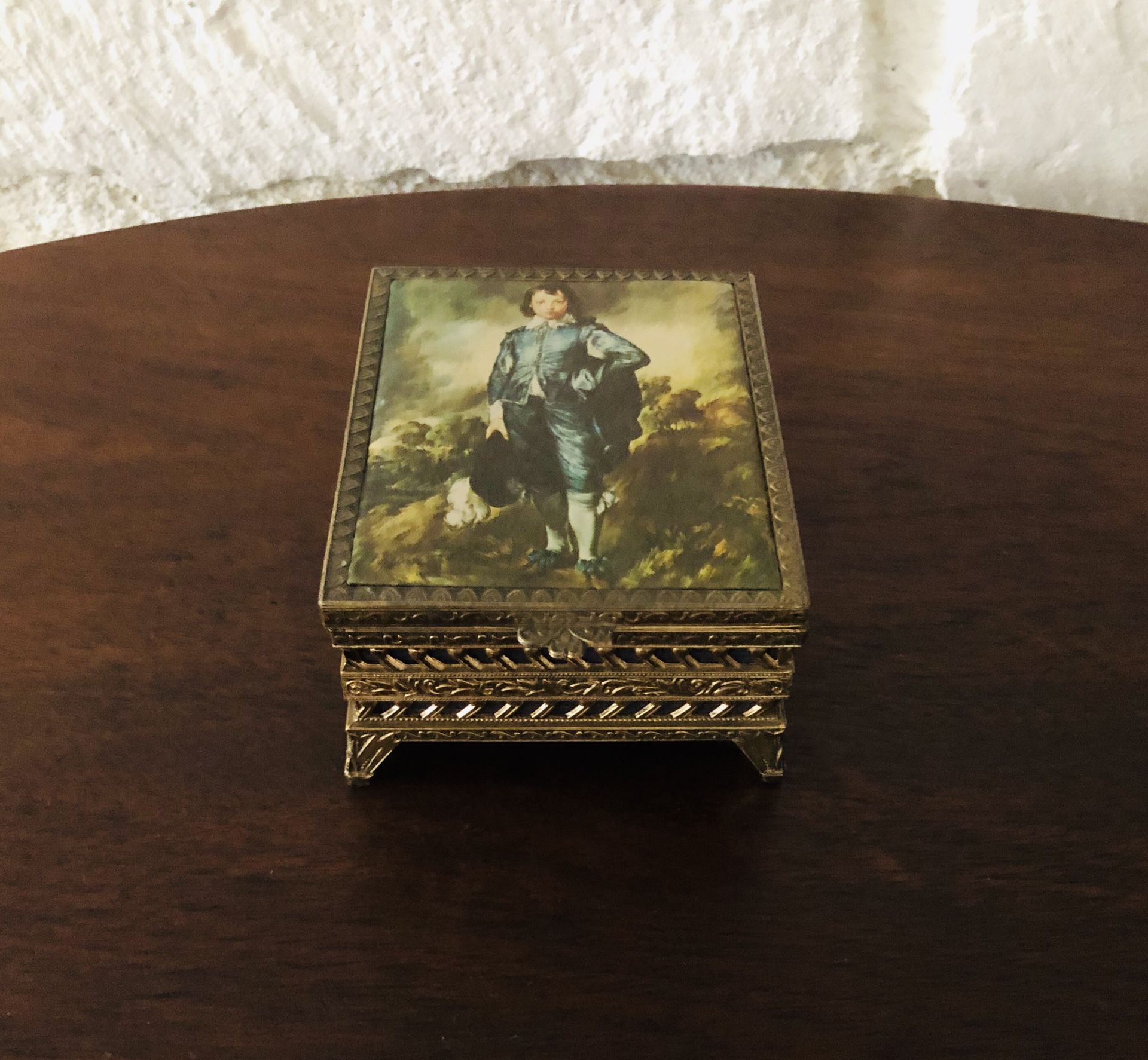 The Blue Boy Brass Music Jewelery Box Vintage