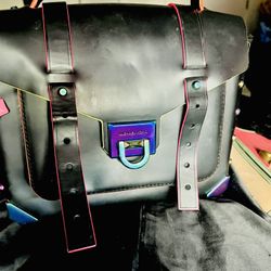 Michael Kors Manhattan Crossbody – Black with Neon Trim – Like New