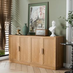 Set of 2 Wooden Door Sideboard Buffet Storage Cabinets with Adjustable Shelves