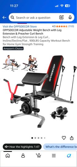 OPPSDECOR Adjustable Weight Bench with Leg Extension & Preacher Curl Bench