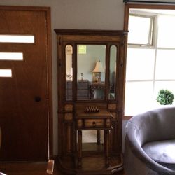 Wooden Coat Rack With Mirror 