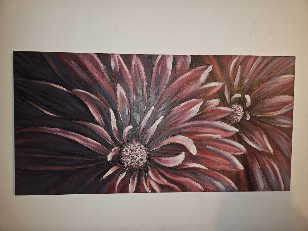 WALL ART PICTURE 30X60 CANVAS WHITE BLACK MARROON