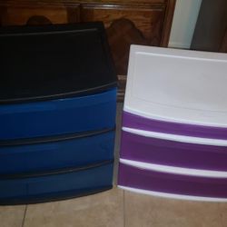 PURPLE WHITE STERILITE 3 DRAWER PLASTIC ORGANIZER STORAGE BIN DRESSER CABINET SIDE TABLE