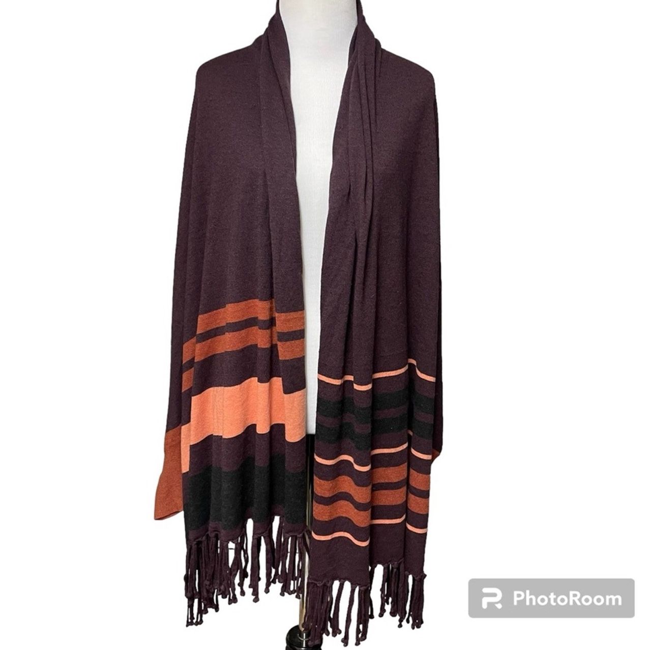 Smartwool Shadow Pine Scarf Cardigan Combo L/XL Plum Peach Fringe Wrap