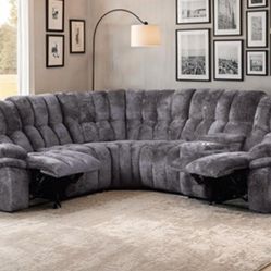 Brand New Grey Super Plush Power Reclining Sectional Sofa 