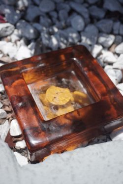 Mid-Century Modern Blenko Style Dark Amber Square Ashtray Trinket Dish Change Holder