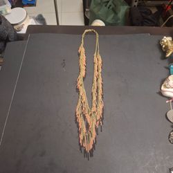 Waterfall Necklace, A Dynamic & Eye-catching Pice Of Jewelry Looks Like The Flow Of Water, Delicate Goldtone, Pink & Black Chains