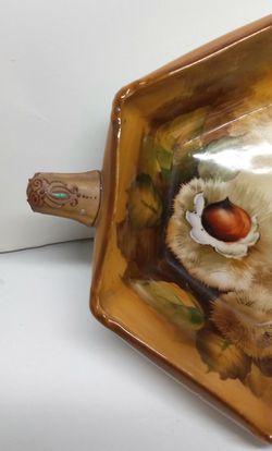 Vintage Nippon Japan Hand Painted Bowl Porcelain  Moriage Trimmed Handles READ Thumbnail