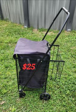 Folding Shopping Cart with Liner and Side Basket