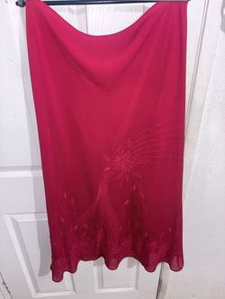 Red floral embroidered midi skirt/ plus size