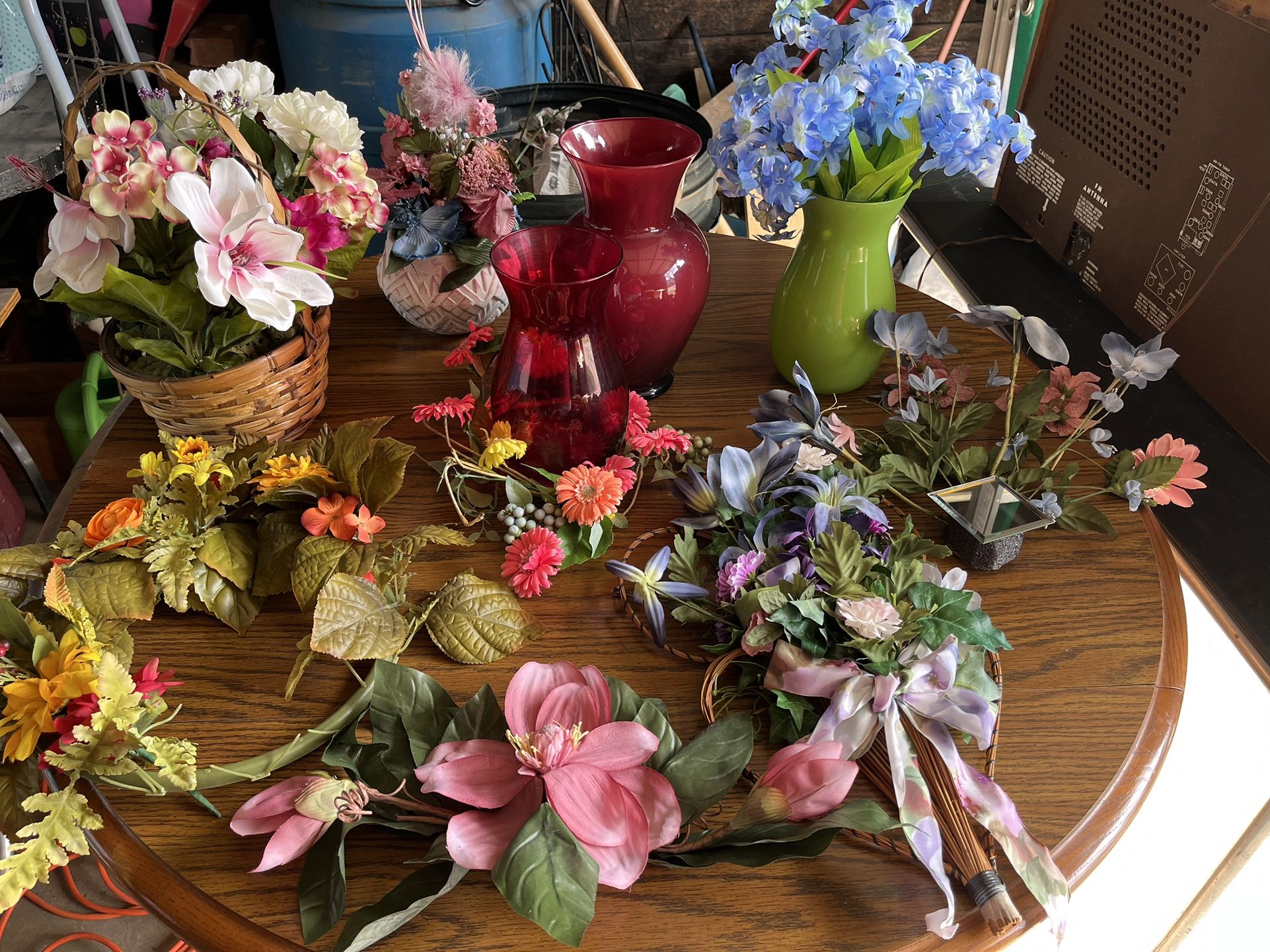 Assorted Dry Flowers, Vases & Baskets
