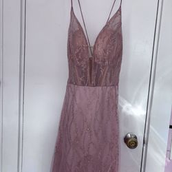 Galina Signature Mauve Pink Glitter Gown, Size 6