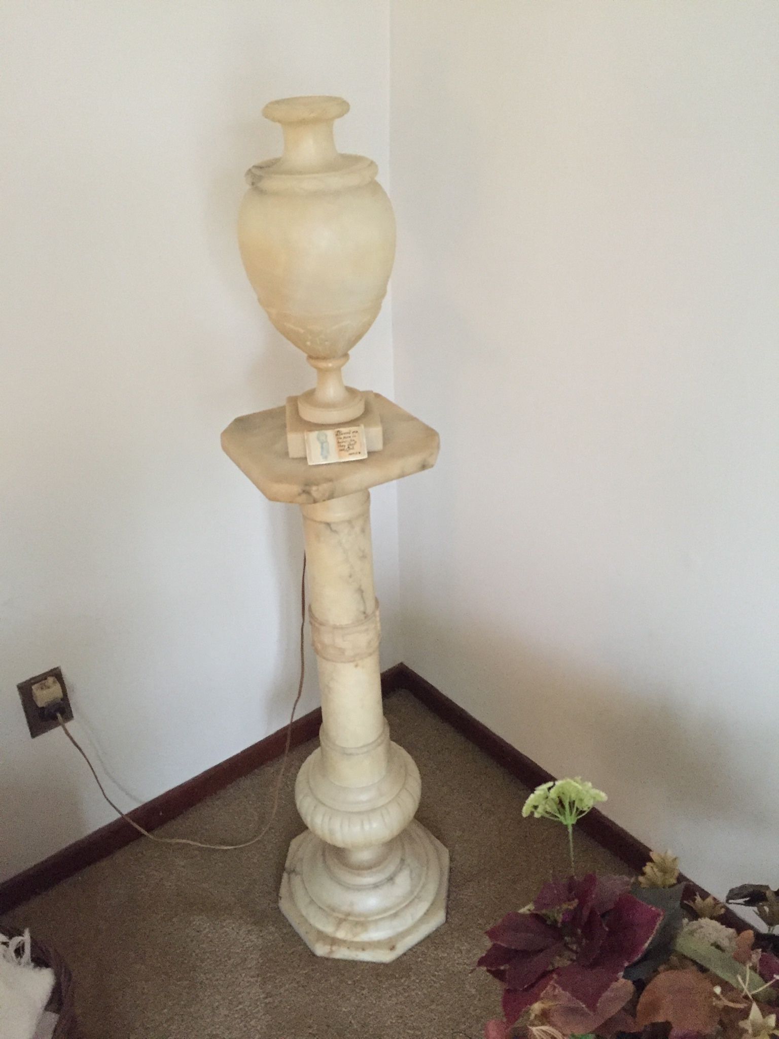 Antique Marble Pedestal Floor Lamp With Urn Attachment