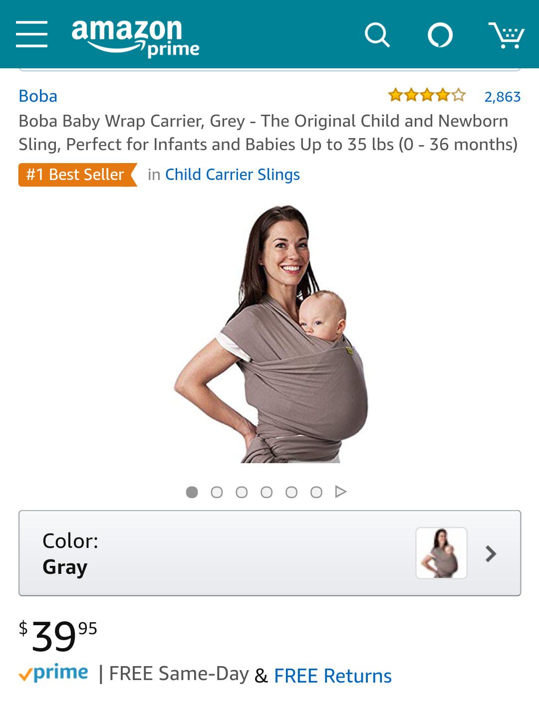 Boba baby wrap carrier - grey