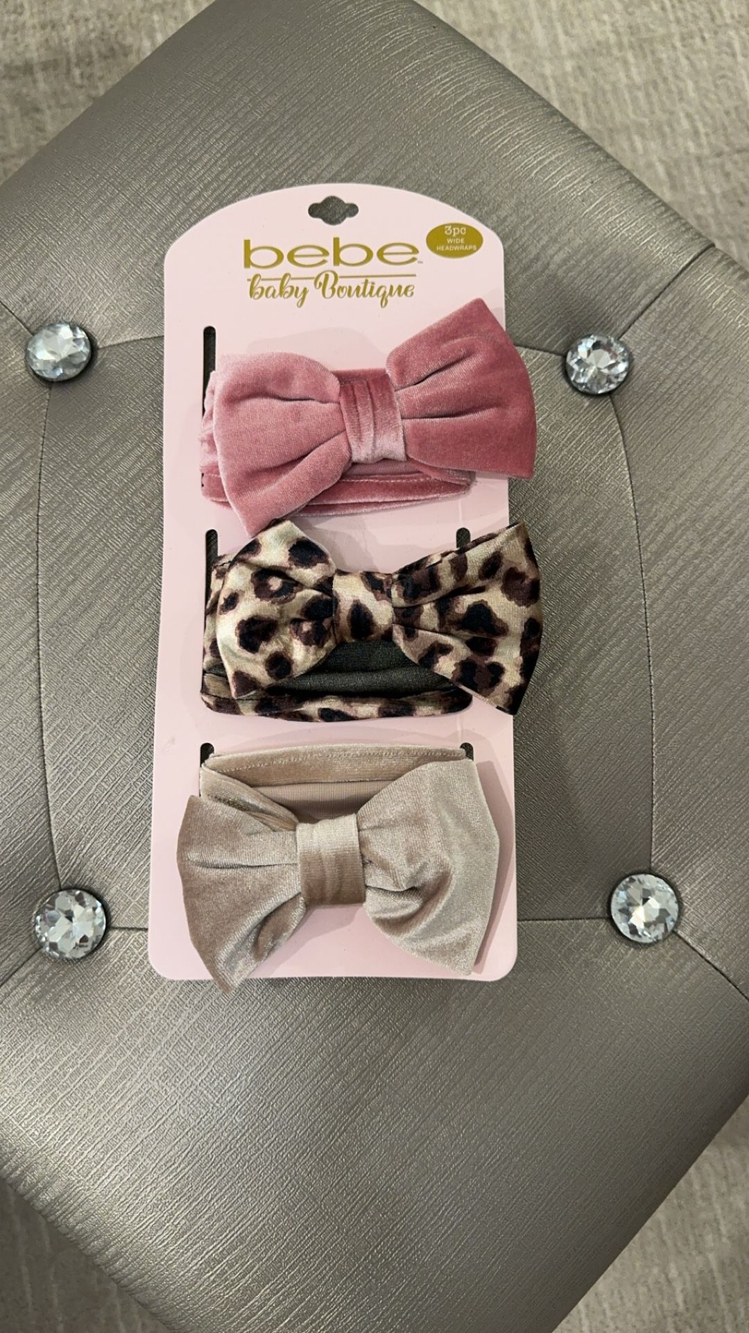 Brand New Bebe Baby Girl 3 Piece Velvety Bow Wide Headwraps Set Accessories Headbands