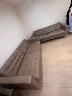 IKEA MORABO Leather Sofas – Beige/Tan – Set of 2