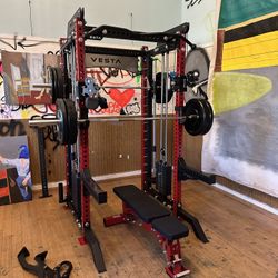 Vesta Fitness PRO SERIES Ultimate Half Rack Functional Trainer w/Smith Machine Bar | 320lb Stack | Gym Equipment | Fitness | Commercial | Squat Rack 