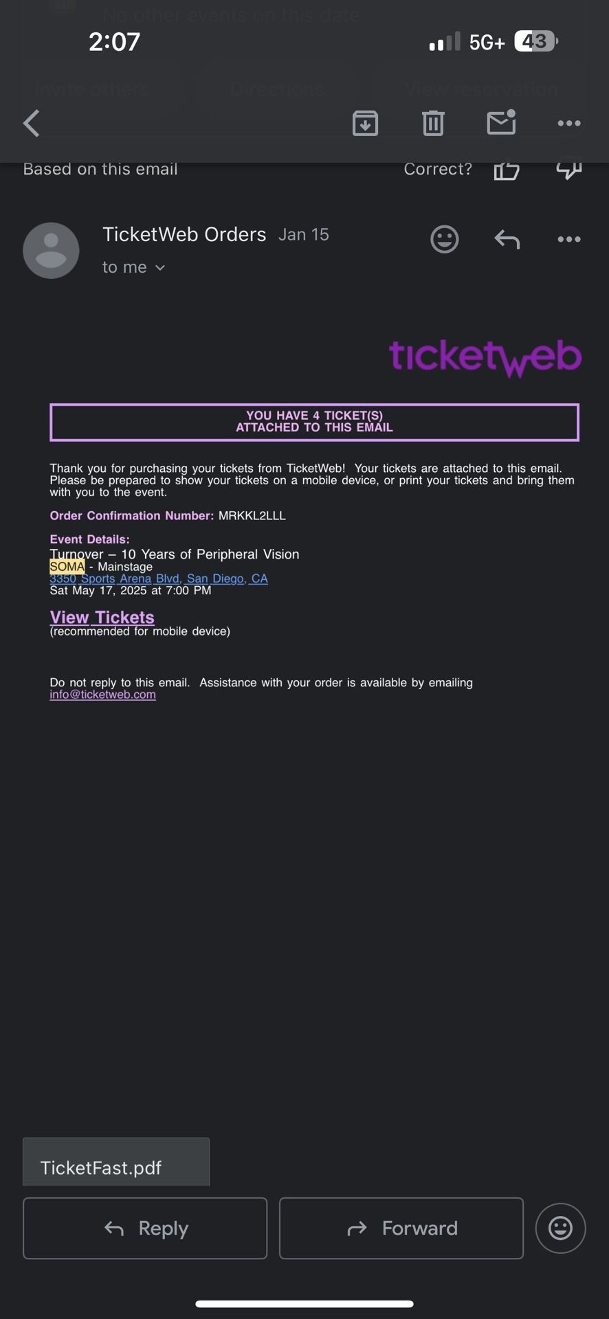 Turnover SAN DIEGO Peripheral Vision Tickets