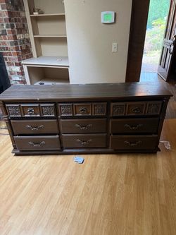 Vintage Solid Wood Dresser with Carved Drawer Fronts