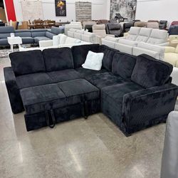 New In Boxes Black Sectional With Pull-out Bed 
