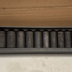 Snap-on Tools 10 pc 1/2" Drive 6-Point Metric Flank Drive® Deep Impact Socket Set (25-27 and 29-36 mm)
