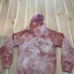 Obey Mira Double Rose Logo Pink & White Tie Dye Pullover Hoodie Sz Small