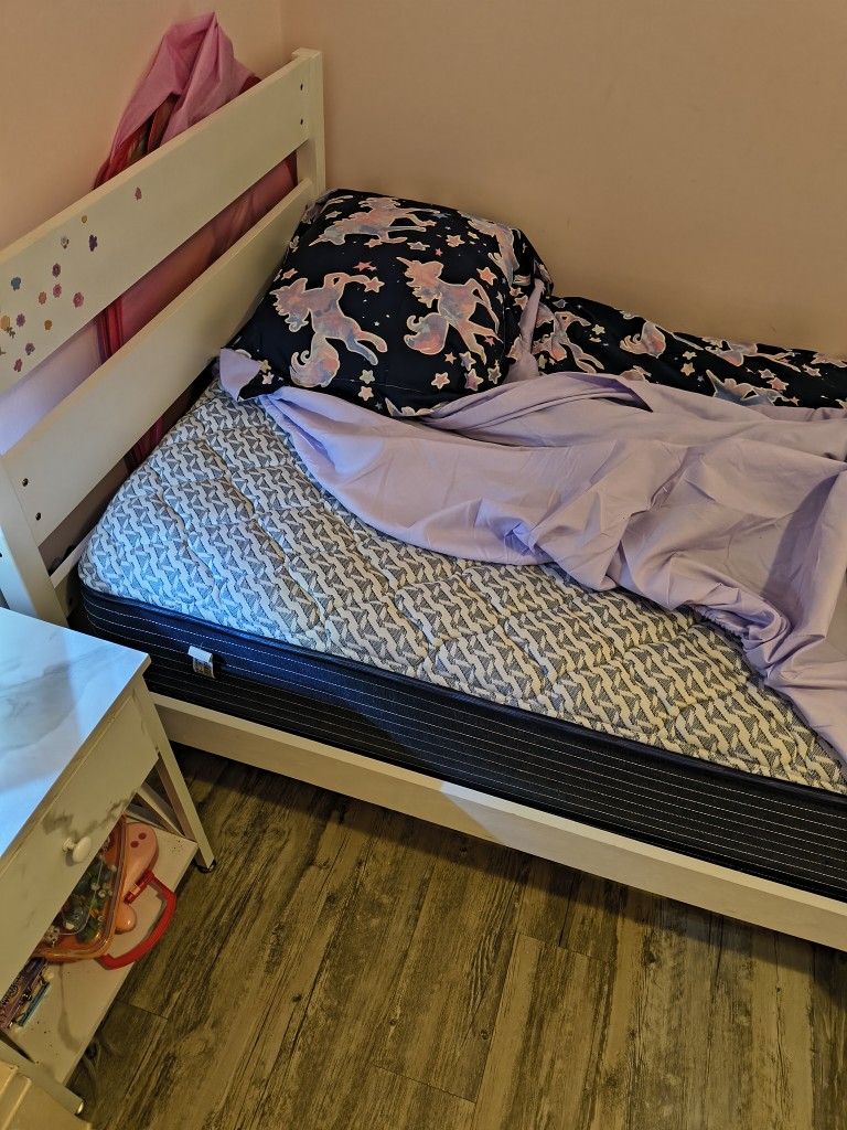 Twin Size Wooden Bed Frame And A 6 Month Old Mattress 