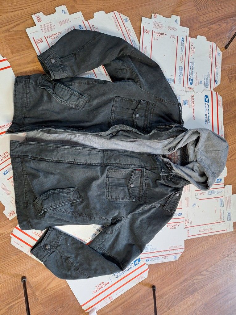 Levi's Black Sherpa Lined Trucker Jacket Hooded Zip Out Liner Full Zip Men's L