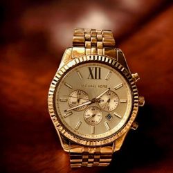Michael Kors Lexington Men's Gold Tone Watch MK8281 New battery No box USED CONDITION!!! 
