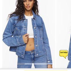 NEW Forever 21 XXI Women Denim Blue Jean Jacket Coat Size S