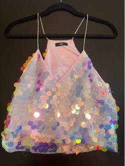 Pink iridescent sequin mermaid tank top blouse