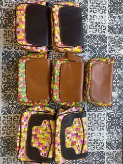 7 Patterned Fabric and Faux Leather Pouches Set