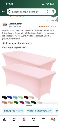 Utopia Kitchen Spandex Tablecloth 2 Pack [6FT, Pink] Tight