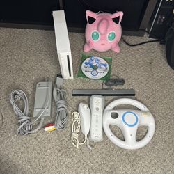Nintendo Wii RVL-001 Mario Kart Bundle, 1 Controller, Mario Kart Wii, Wii Wheel