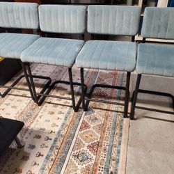 Blue Velvet Backrest, 24Inch Solid Metal Legs Bar Stool Set of 4