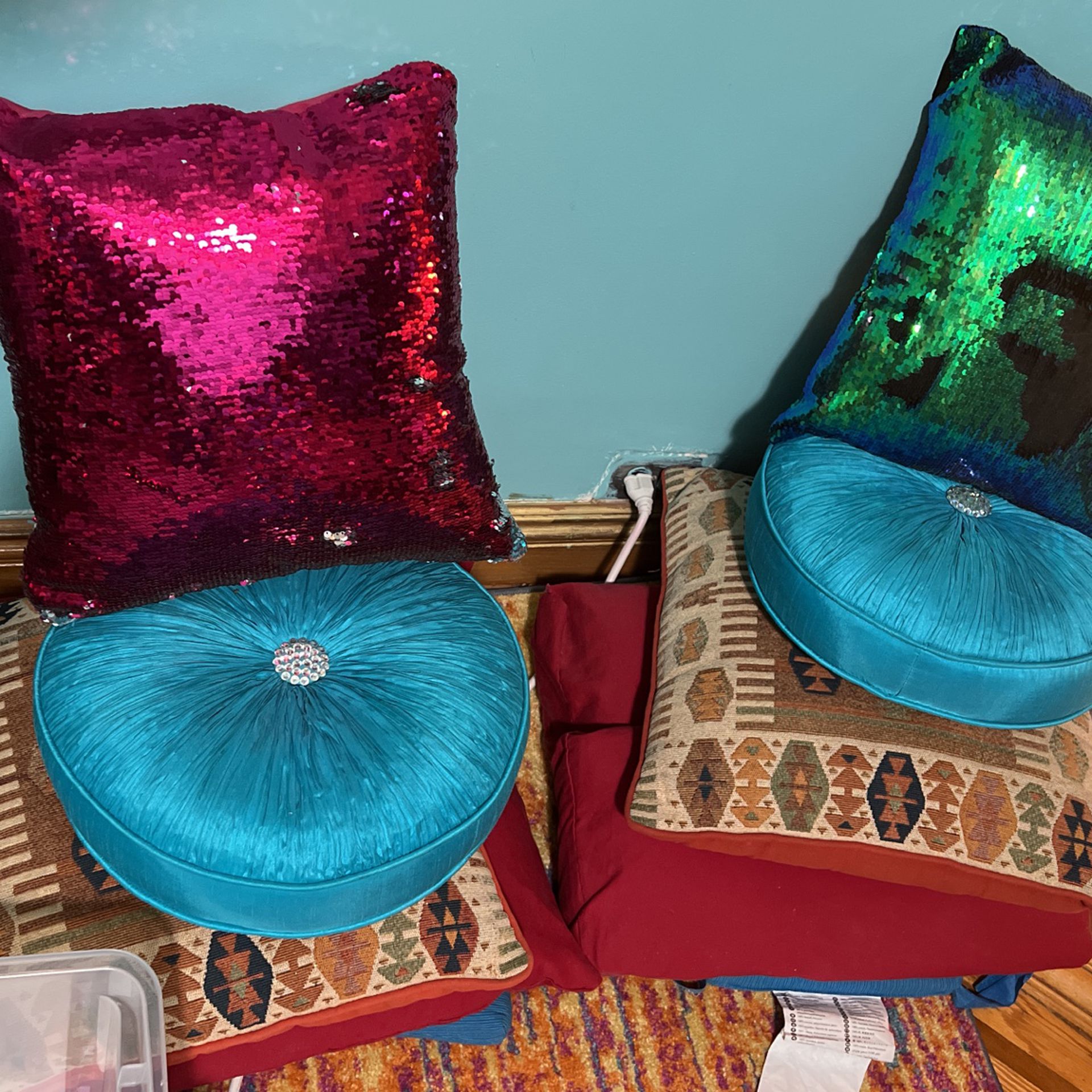 Decorative Pillows Sequin Pink Green Turquoise Red for Sale in