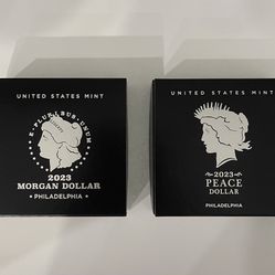 2023 (P) Morgan and Peace Silver Dollar 2-Coin Set, Uncirculated With Box.