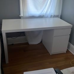 White IKEA Desk, Large With Drawer And Storage