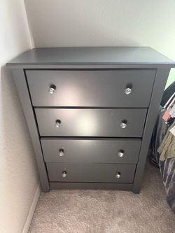 Dark Grey Dresser with Custom Gold Knobs