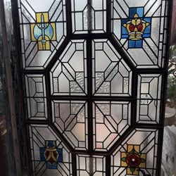 Antique Rare 82 X 55 Stained Glass Surrounded By Solid Metal
