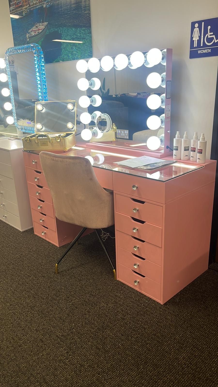 Makeup Pink Vanity Desk And Mirror 💐New 💐 $40 Down Payment Finance